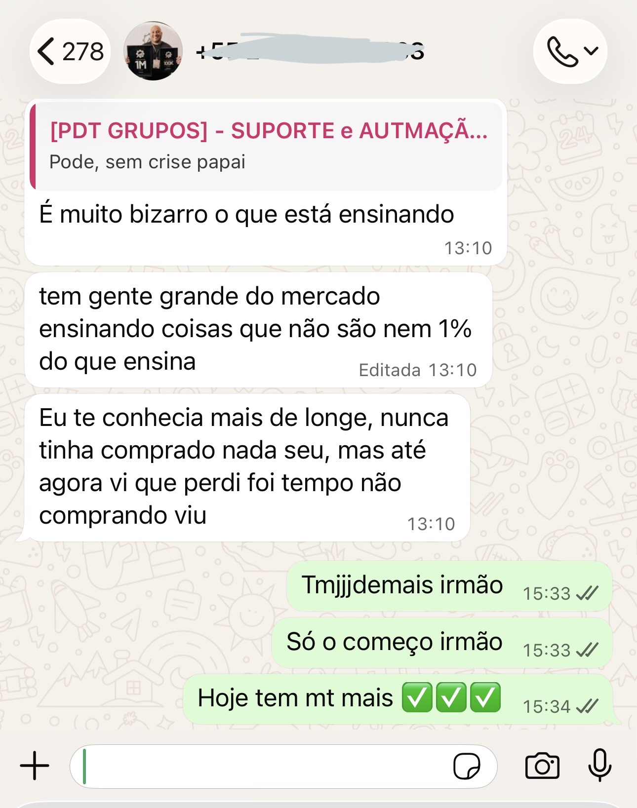 DM privada com aluno da turma anterior da Mentoria