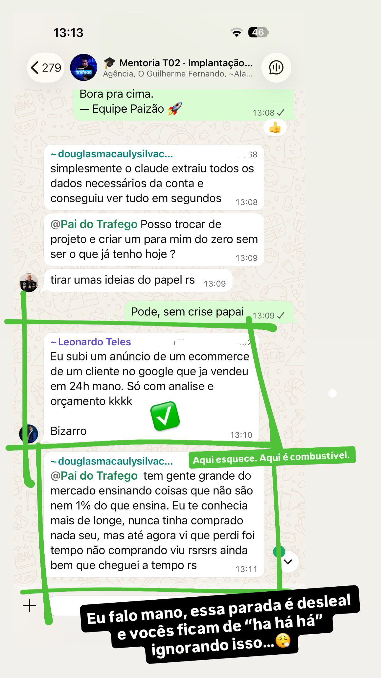 Print real do grupo da turma anterior da Mentoria